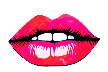 A pink lip with a white outline