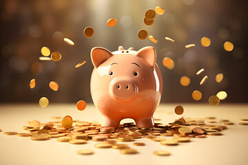 piggy bank and gold coins