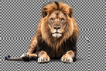 wild lion sitting on a transparent background