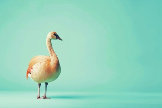 Pink and White Bird Standing on Blue Background