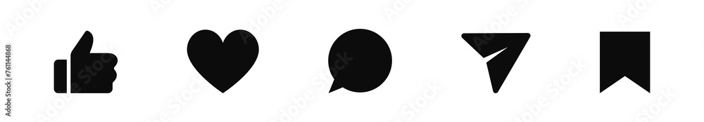 Poster like, comment, share and save icon set. social media notification icons , social network user interf