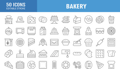 Bakery shop elements - minimal thin line web icon set. Outline icons collection. Simple vector illustration. - obrazy, fototapety, plakaty