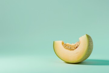 Half-Eaten Melon on Blue Background - obrazy, fototapety, plakaty