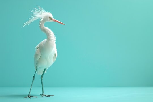 White Bird With Long Legs Standing on Blue Surface