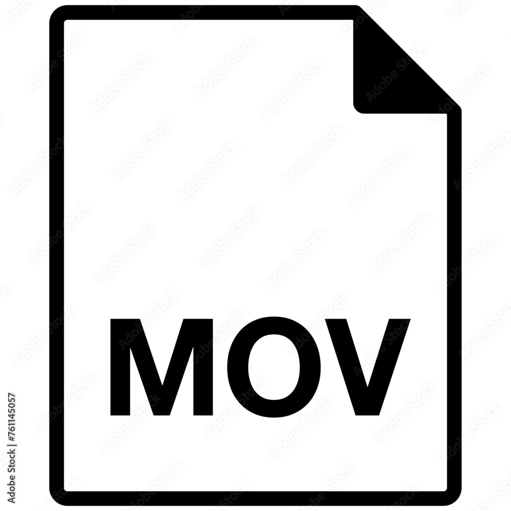 Poster single black mov file line icon, simple flat design infographic pictogram vector for app web website