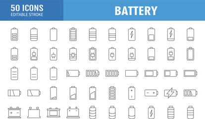 Fototapeta na wymiar 30 Set of Battery icon vector, collection of symbol battery illustration