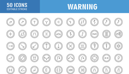 Warning sign line editable icon set. Vector illustration