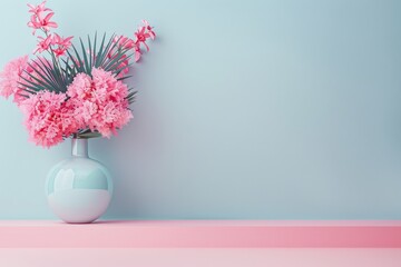 Vase Filled With Pink Flowers on Table - obrazy, fototapety, plakaty