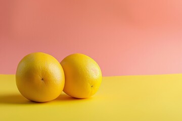 Two Lemons on Yellow and Pink Surface