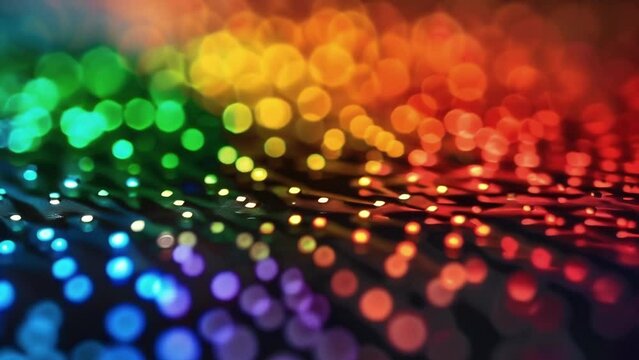 A magnified image of a pixel on a quantum dot display showing the individual red green and blue quantum dots that make up the subpixels. These tiny dots work in tandem to