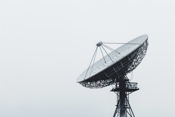 A towering structure with a prominent satellite dish placed on top, A simplistic satellite dish against a stark background, AI Generated
