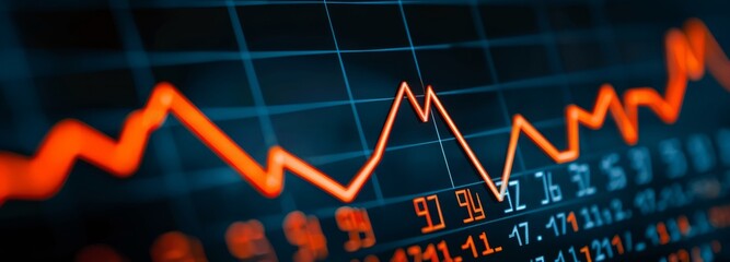 Charts showing the uptrend, background material for financial newspapers, charts of the financial stock market with trend lines, charts in blue, orange and red lines and arrows,