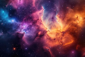 The photo captures a vibrant space teeming with an abundance of colorful stars shining brightly, A space cloud nebula bursting with every color of the rainbow, AI Generated
