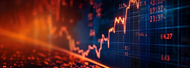 Fototapeta premium Charts showing the uptrend, background material for financial newspapers, charts of the financial stock market with trend lines, charts in blue, orange and red lines and arrows,