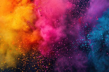 A dynamic group of colored powders explodes into the air, creating a vivid and energetic display of colors, A splash of vivid colors reminiscent of Indian Holi festival, AI Generated - obrazy, fototapety, plakaty