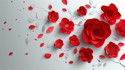 The Web Wanner with red paper flowers is used in magazines, online, and store leaflets for spring sales. Modern illustration of realistic flowers.