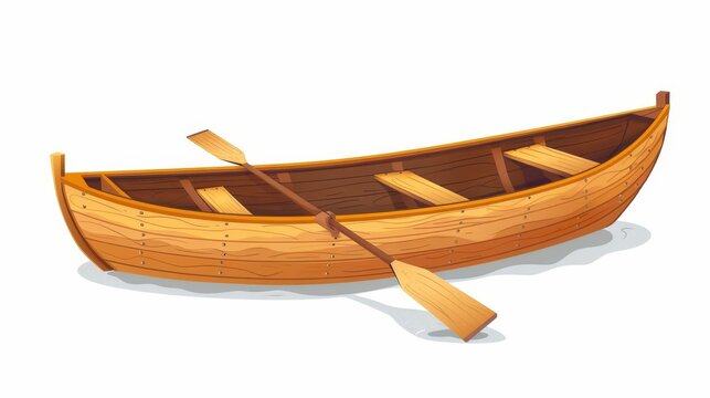 Boat with paddle for water transportation, a rowing vessel for lakes and rivers. Small wood vehicle for leisure. White background flat modern illustration.