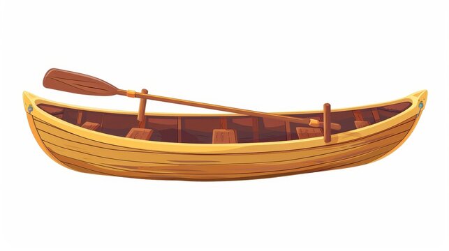 A rowing boat with paddles. A river vessel with oars. A small boat for leisure and transport on the water. Flat modern illustration isolated on a white background.