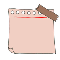 Notepad hand drawing illustration, brown notepad with brown sticker.