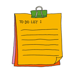 Notepad. Yellow to do list notepad. Hand drawing illustration.