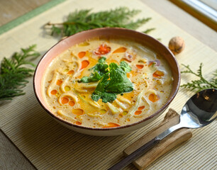 Coconut soup with noodles and curry