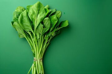 Abundant Green Spinach on Green Background