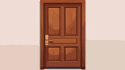 Brown wooden door isolated on white  rendering flat