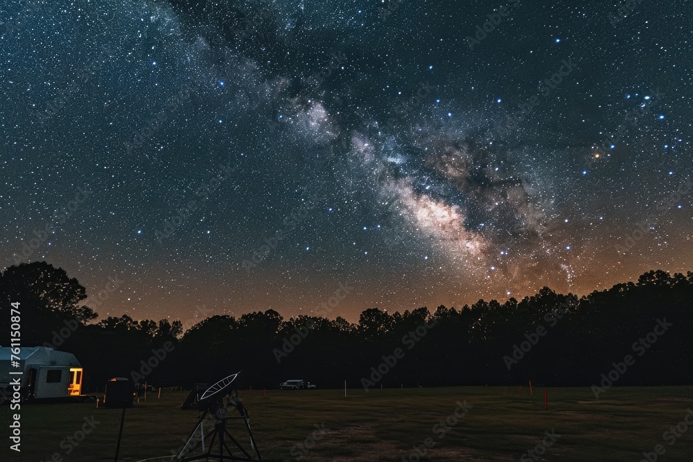 Poster the night sky is brilliantly illuminated with an abundance of stars, creating a mesmerizing celestia