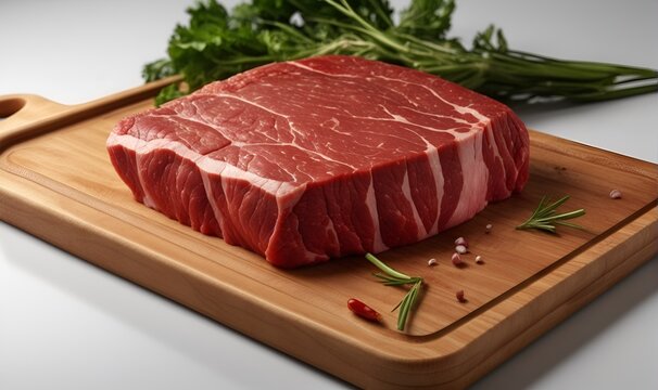 Seasoned delight Raw beef steak with spices on chopping board