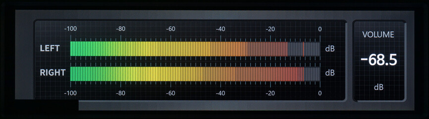 Multi-colored Digital Audio VU Meters Moving to Beat.