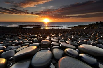 Fototapeta na wymiar Black Stones Rocks Sunset Empty Stone, Wallpaper Pictures, Background Hd Generative AI