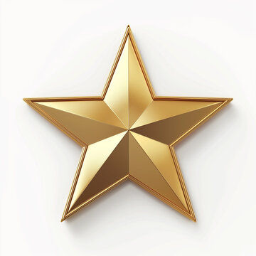 flat gold five pointed star, 3D rendered,icon,flat design,white background.