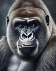 Obraz premium Close up headshot portrait of a Slverback mountain gorilla.