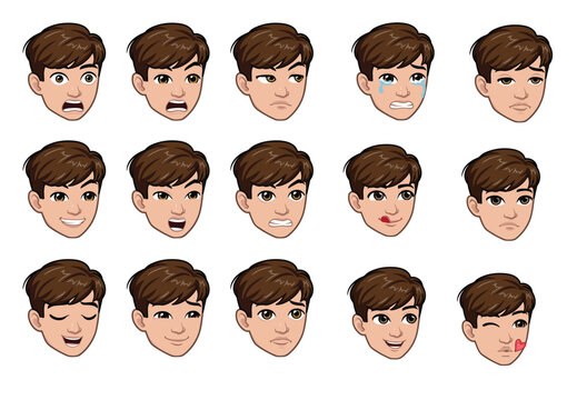 Set of people emotions. Facial expression. Male Avatar. Vector illustration of a flat design.