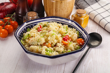 Vegan cuisine couscous with vegetables