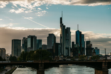 Sunset over Frankfurt city landscape