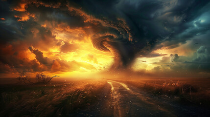 Fototapeta na wymiar Tornado, storm silhouette heap cloud sun ray in gray sky scape dark cloud, Challenges on the way forward, storm silhouette heap cloud sun ray in gray sky dark cloud, Tornado and Lightning, storm.