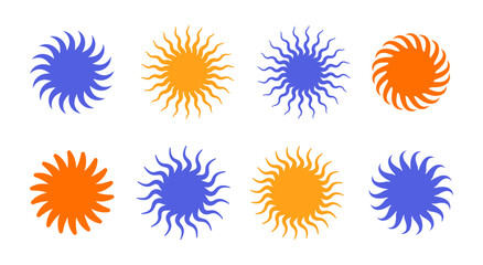 Sun Decorative Elements, Funky Style Contemporary Graphic Elements, Modern Sun Geometric Shape, Vector illustration