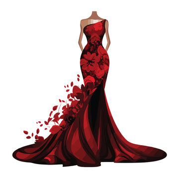 A high-fashion evening gown illustration with drama