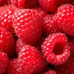 Organic, natural, fresh and healthy red raspberries closeup fruit background 