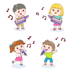 Set kids playing music vector.