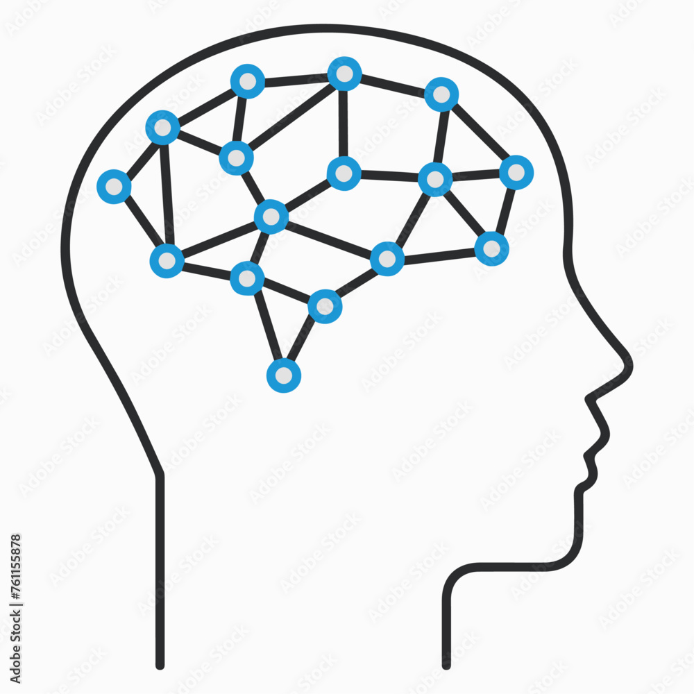 Aufkleber A head and instead of a brain a network of dots.