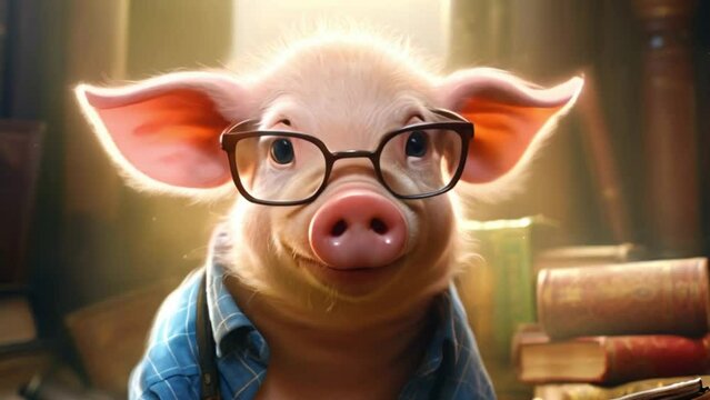 a pig with glasses