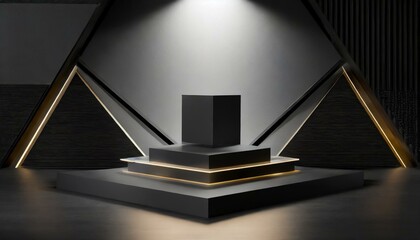 Urban Chic: Cube Podium in 3D Geometric Scene with Editable Lighting for Products