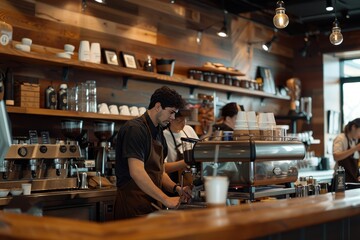 Teamwork in Action: Baristas Preparing Coffee Orders Together