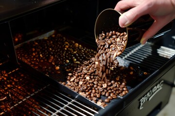 Artisan Roasting Process: Filling Roaster with Coffee Beans