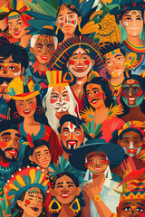abstract, colorful illustration of different indigenous people and ethnic groups