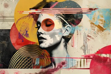 Abstract modern art collage portrait of young woman man Trendy paper collage composition