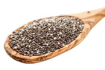 Chia Seeds in Wooden Spoon Isolated on Transparent Background.