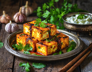 Indian dish Paneer Tikka Kabab in red sauce